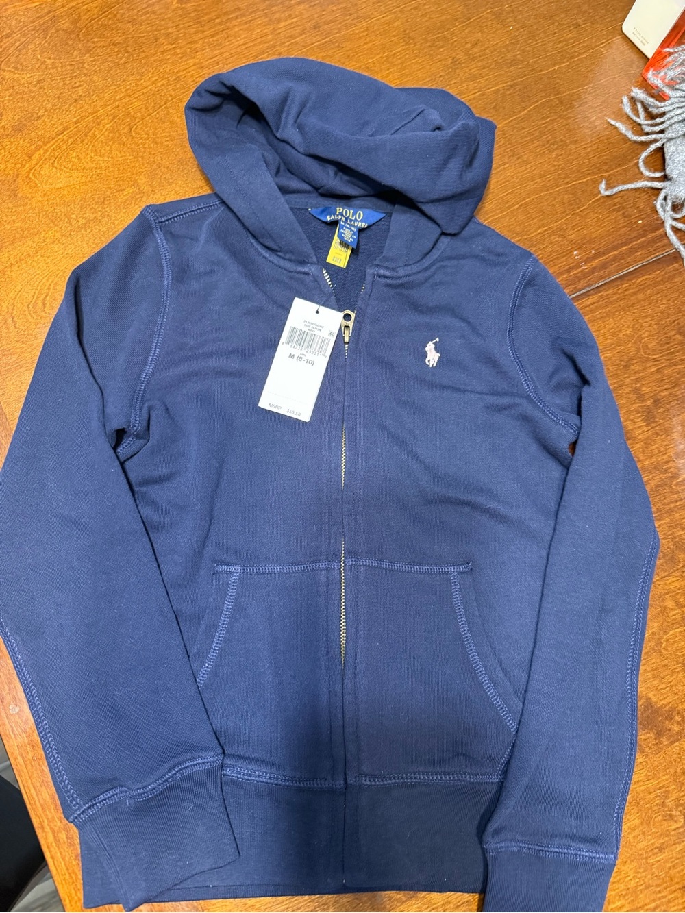 Polo Ralph Lauren Kids Navy Blue Full-Zip Fleece Hoodie Sz M (8-10) NWT